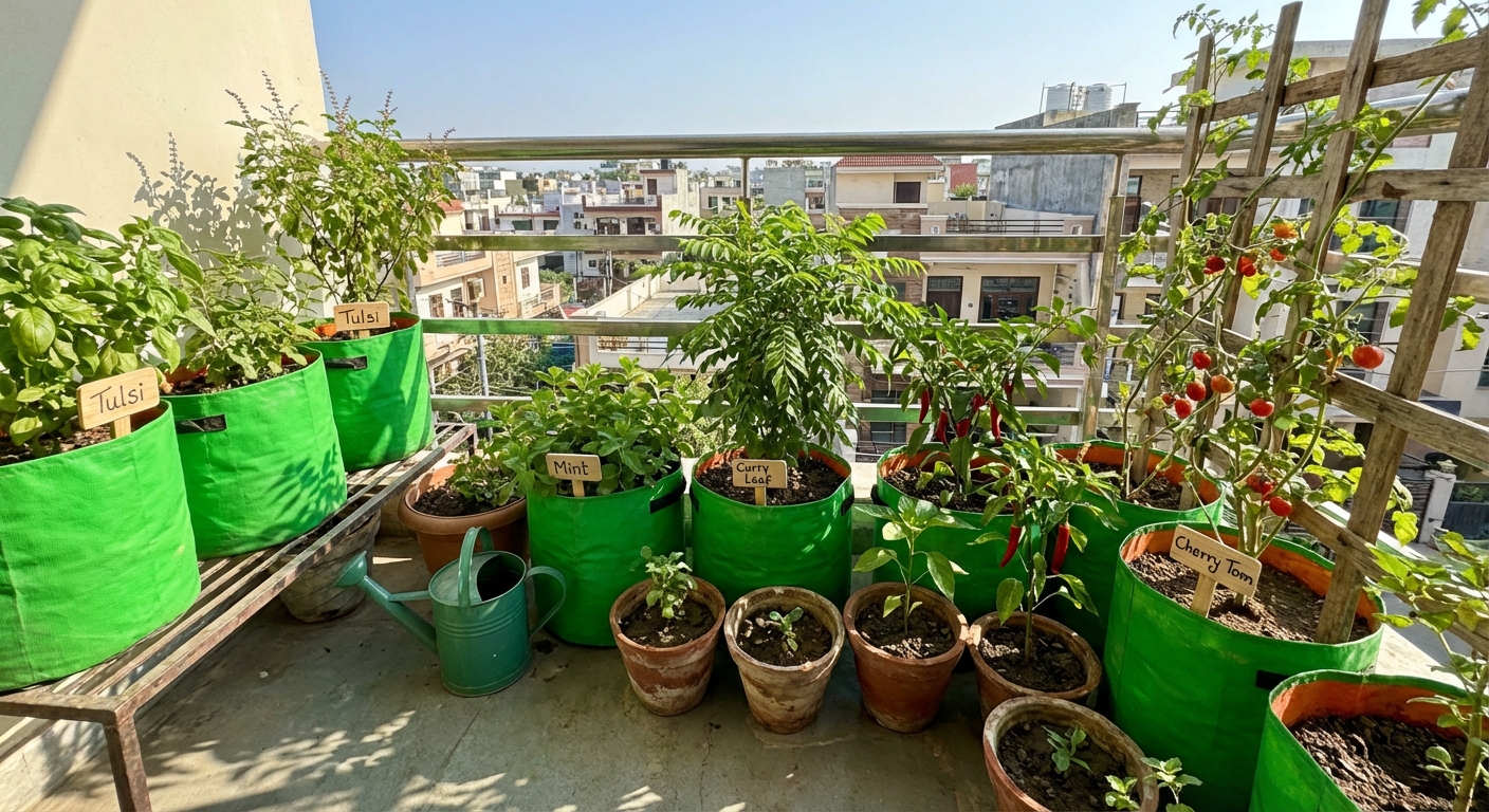 Balcony herb kitchen garden