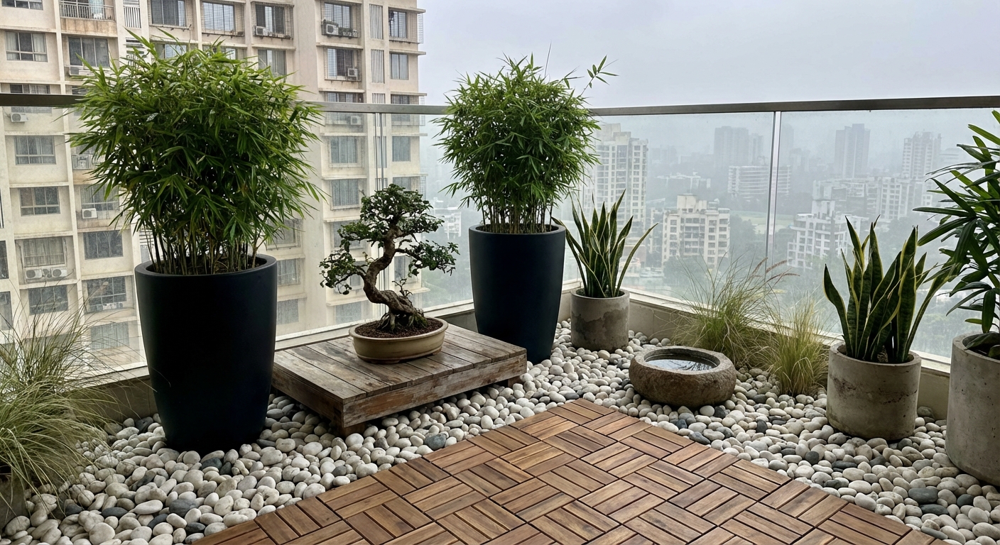 Zen minimal terrace garden